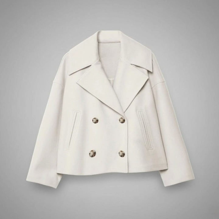 Delphinie Cropped Double Breasted Oversized Wool Coat for Women