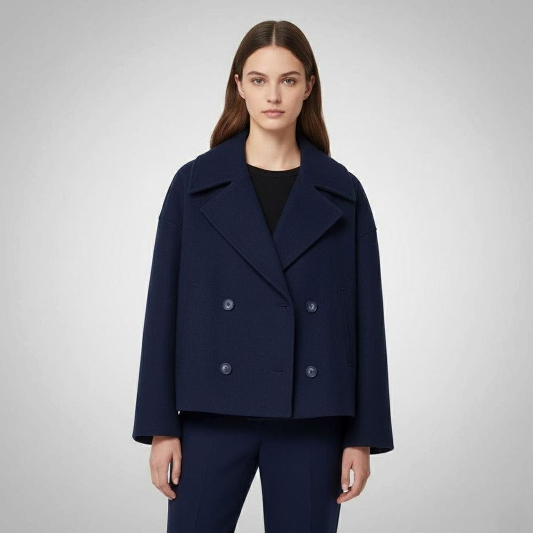 Delphinie Cropped Double Breasted Oversized Wool Coat for Women