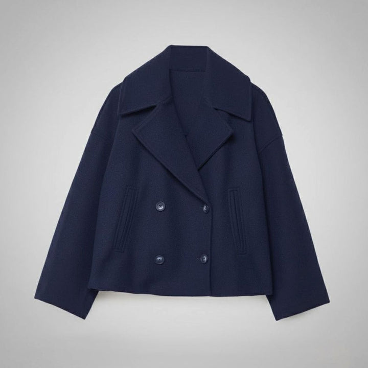 Delphinie Cropped Double Breasted Oversized Wool Coat for Women