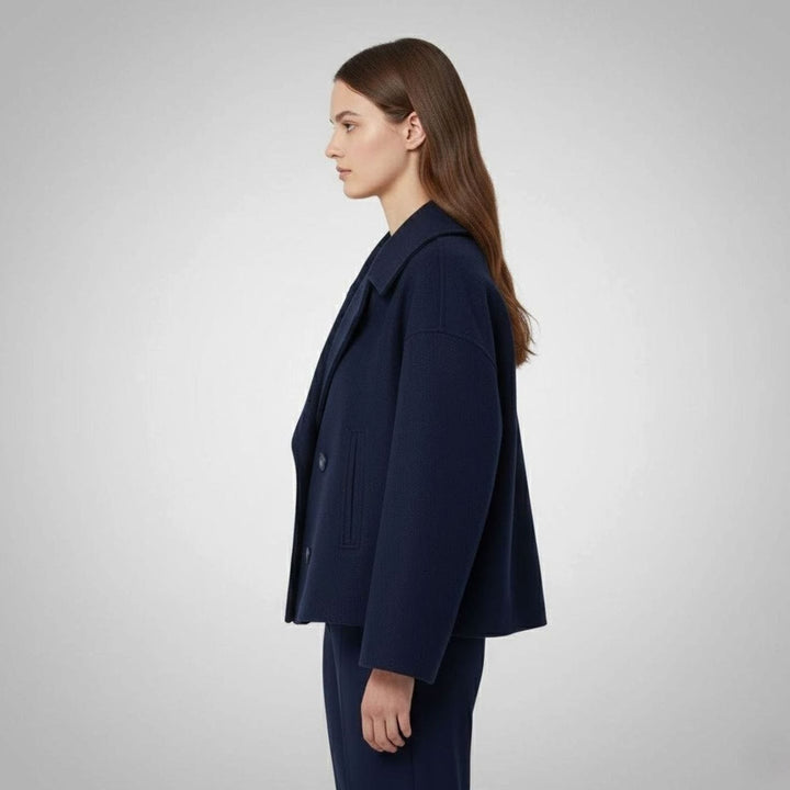 Delphinie Cropped Double Breasted Oversized Wool Coat for Women