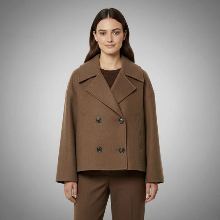 Delphinie Cropped Double Breasted Oversized Wool Coat for Women