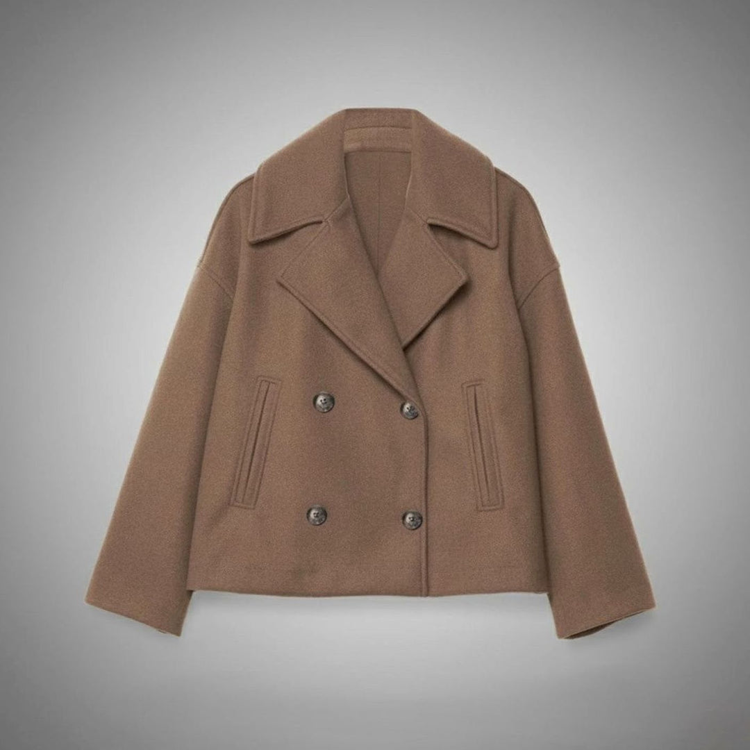 Delphinie Cropped Double Breasted Oversized Wool Coat for Women