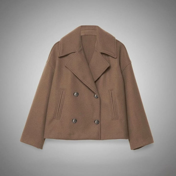Delphinie Cropped Double Breasted Oversized Wool Coat for Women