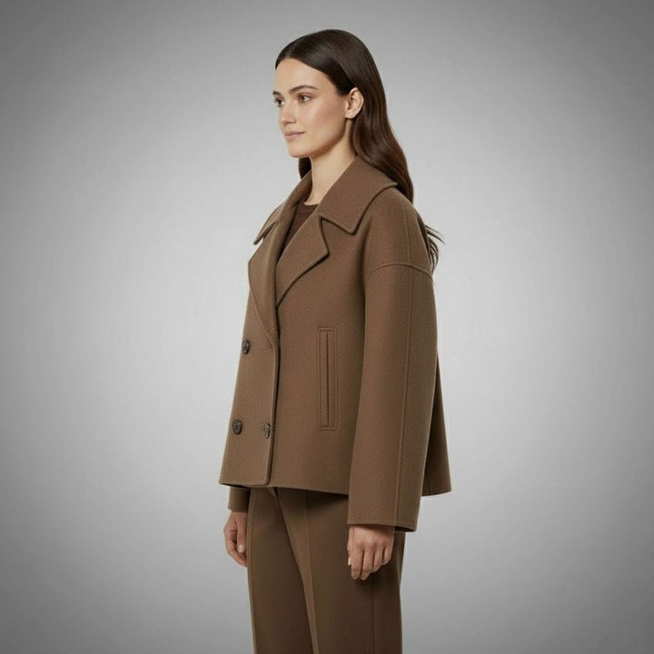 Delphinie Cropped Double Breasted Oversized Wool Coat for Women