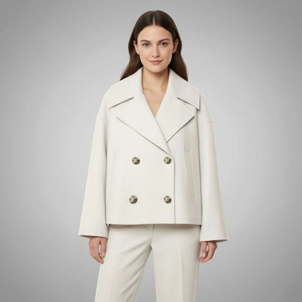 Delphinie Cropped Double Breasted Oversized Wool Coat for Women
