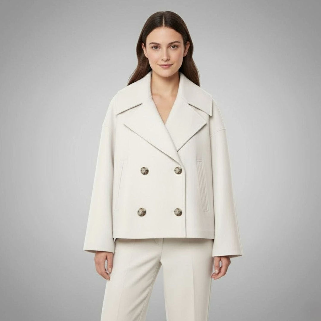 Delphinie Cropped Double Breasted Oversized Wool Coat for Women