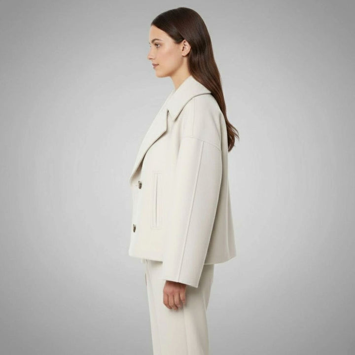 Delphinie Cropped Double Breasted Oversized Wool Coat for Women