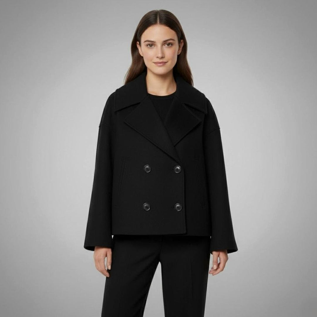 Delphinie Cropped Double Breasted Oversized Wool Coat for Women