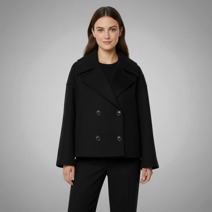 Delphinie Cropped Double Breasted Oversized Wool Coat for Women