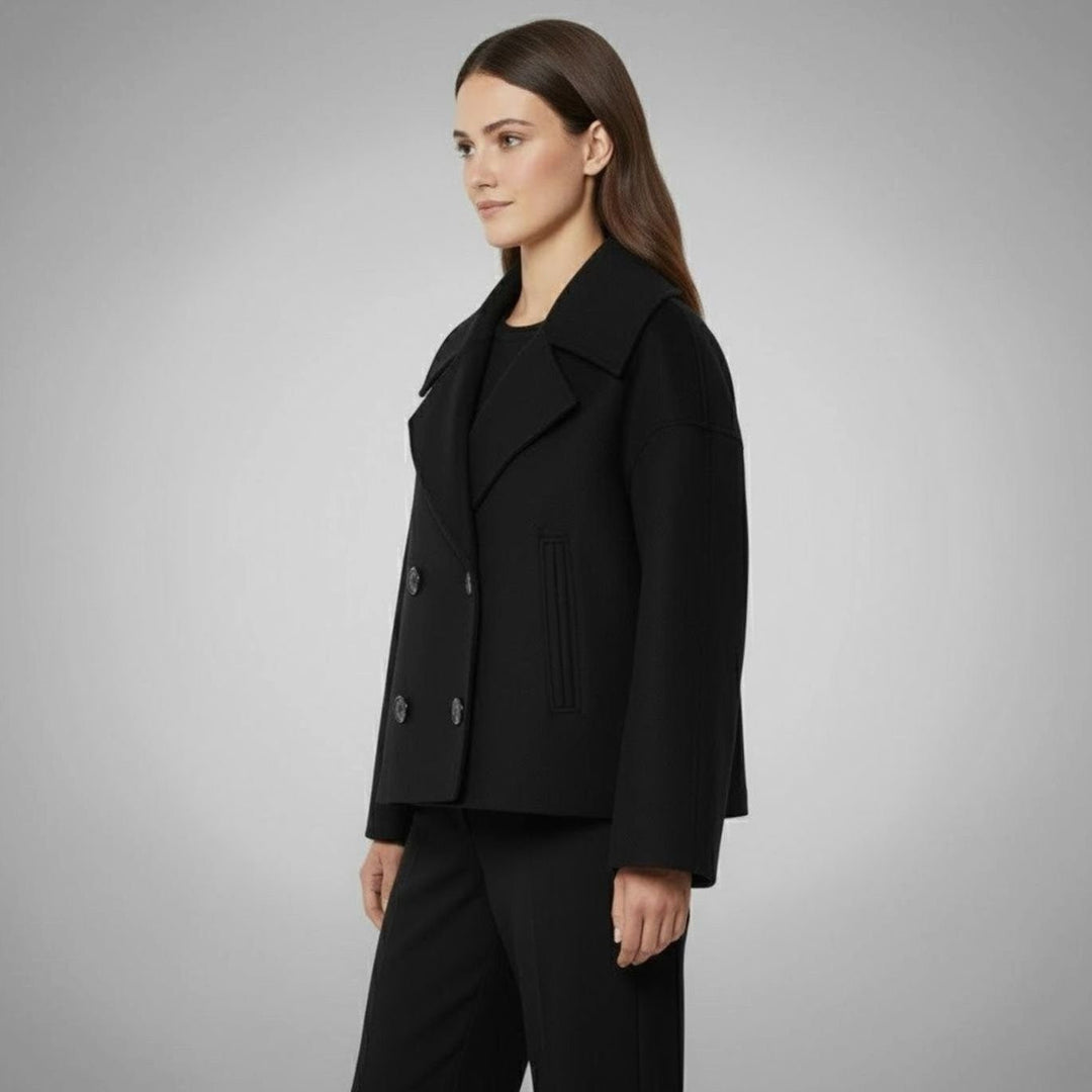 Delphinie Cropped Double Breasted Oversized Wool Coat for Women