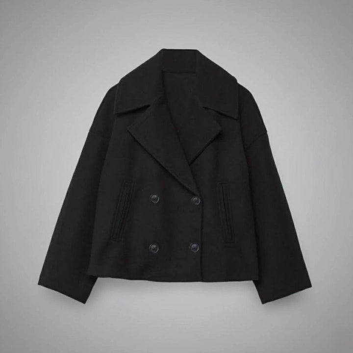 Delphinie Cropped Double Breasted Oversized Wool Coat for Women