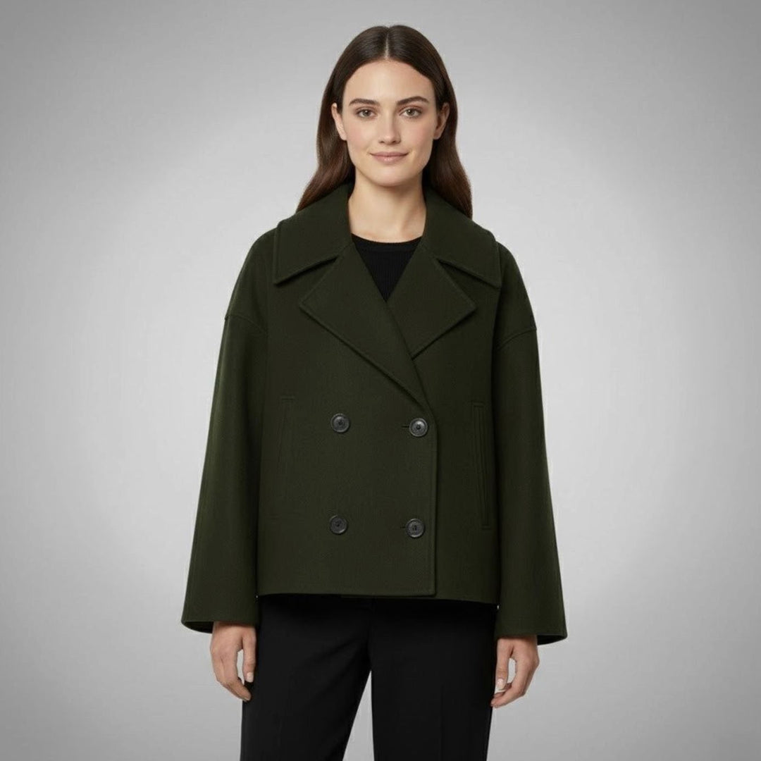 Delphinie Cropped Double Breasted Oversized Wool Coat for Women