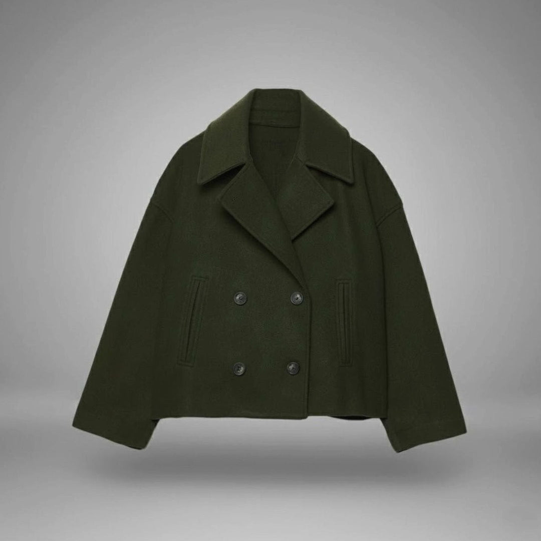 Delphinie Cropped Double Breasted Oversized Wool Coat for Women