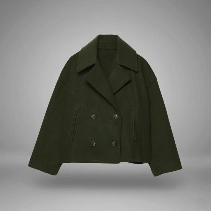 Delphinie Cropped Double Breasted Oversized Wool Coat for Women