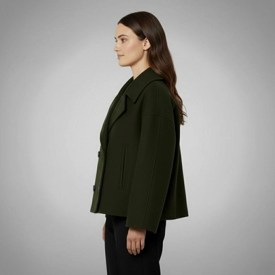 Delphinie Cropped Double Breasted Oversized Wool Coat for Women