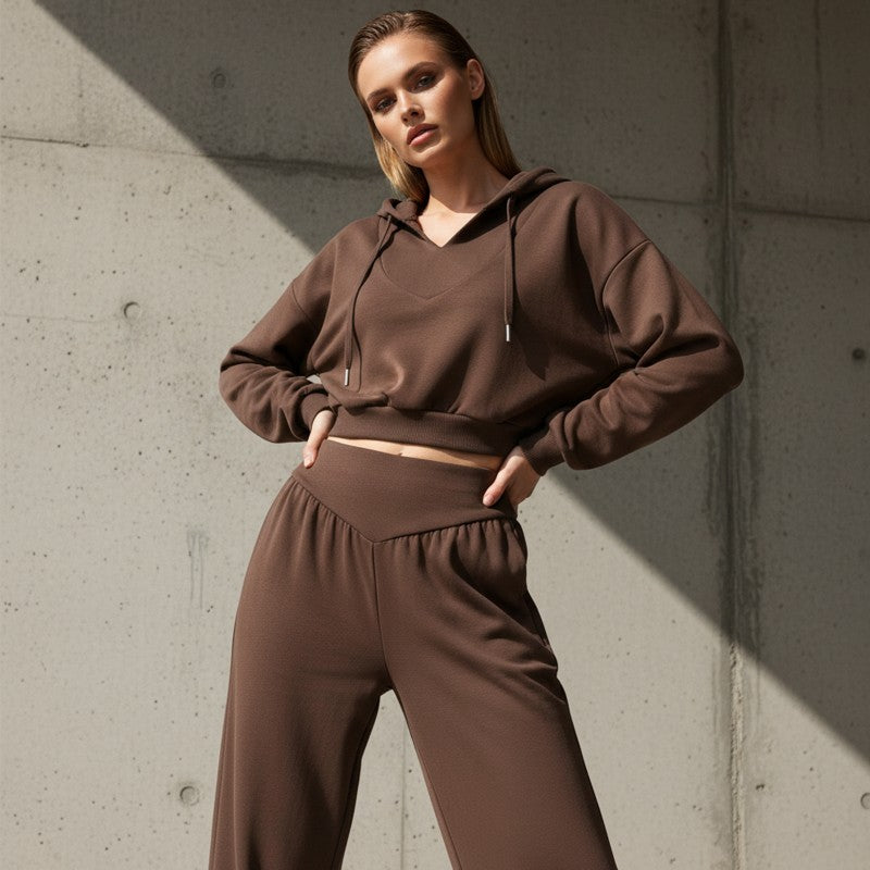 Cropped Hoodie and High Waist Pants Set for Women
