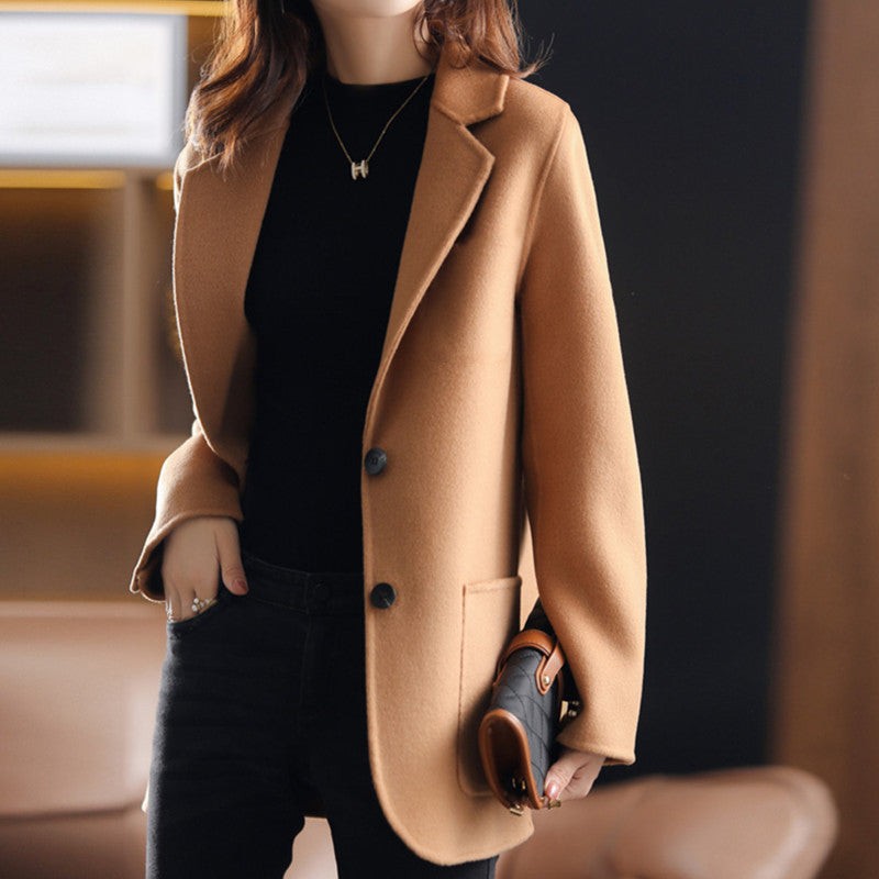 Eglantine Relaxed Fit Lapel Collar Wool Blend Overcoat for Women