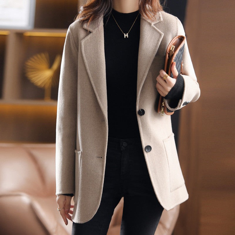 Eglantine Relaxed Fit Lapel Collar Wool Blend Overcoat for Women