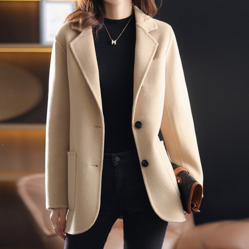 Eglantine Relaxed Fit Lapel Collar Wool Blend Overcoat for Women