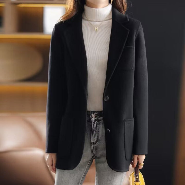 Eglantine Relaxed Fit Lapel Collar Wool Blend Overcoat for Women
