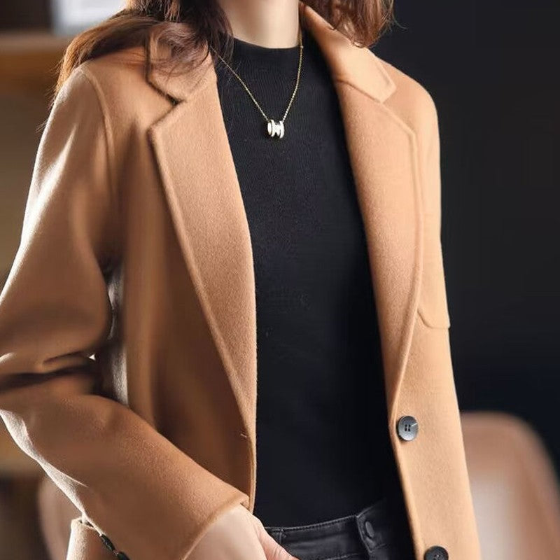 Eglantine Relaxed Fit Lapel Collar Wool Blend Overcoat for Women