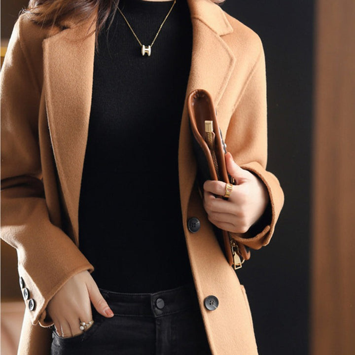 Eglantine Relaxed Fit Lapel Collar Wool Blend Overcoat for Women