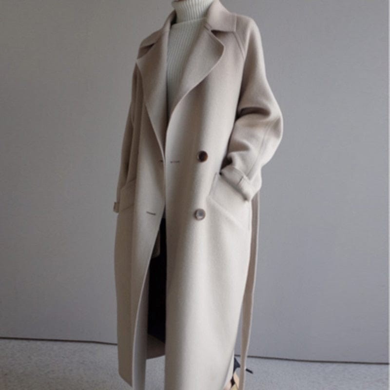 Emerentienne Wrap Wool Blend Coat with Faux Fur Cuffs for Women