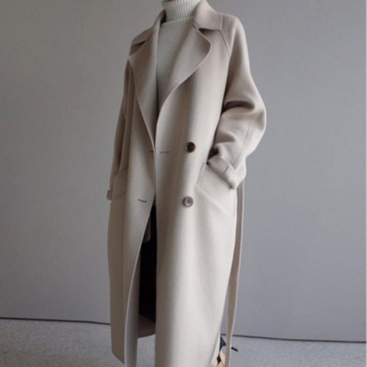 Emerentienne Wrap Wool Blend Coat with Faux Fur Cuffs for Women