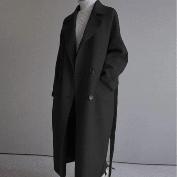 Emerentienne Wrap Wool Blend Coat with Faux Fur Cuffs for Women