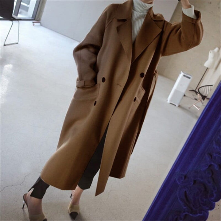 Emerentienne Wrap Wool Blend Coat with Faux Fur Cuffs for Women