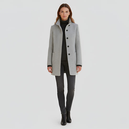 Ermengarde Notch Lapel Mid Length Wool Blend Coat for Women