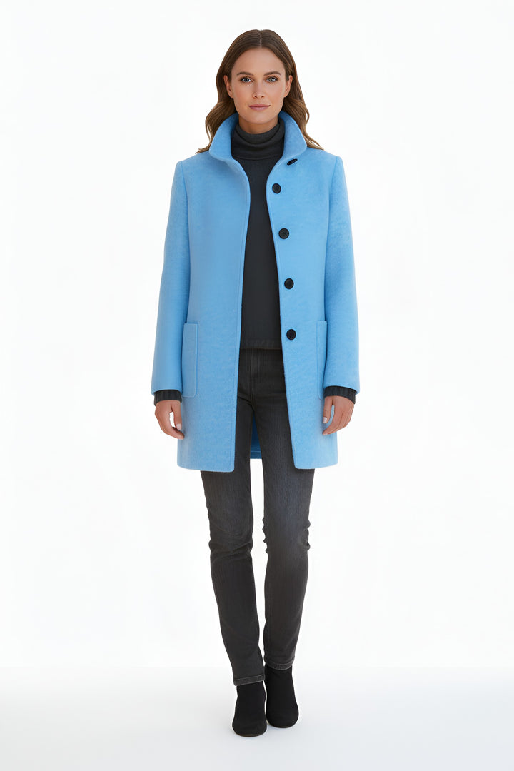 Ermengarde Notch Lapel Mid Length Wool Blend Coat for Women