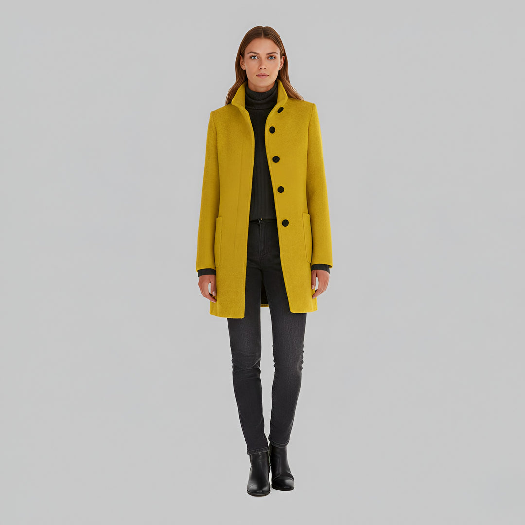 Ermengarde Notch Lapel Mid Length Wool Blend Coat for Women