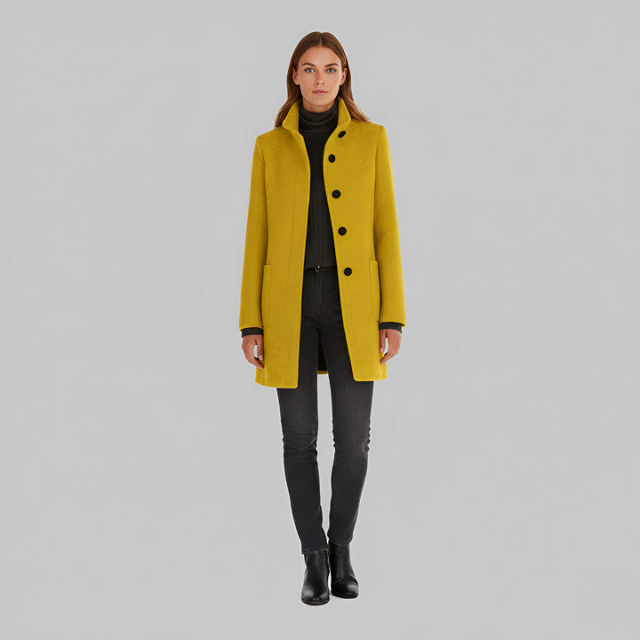 Ermengarde Notch Lapel Mid Length Wool Blend Coat for Women