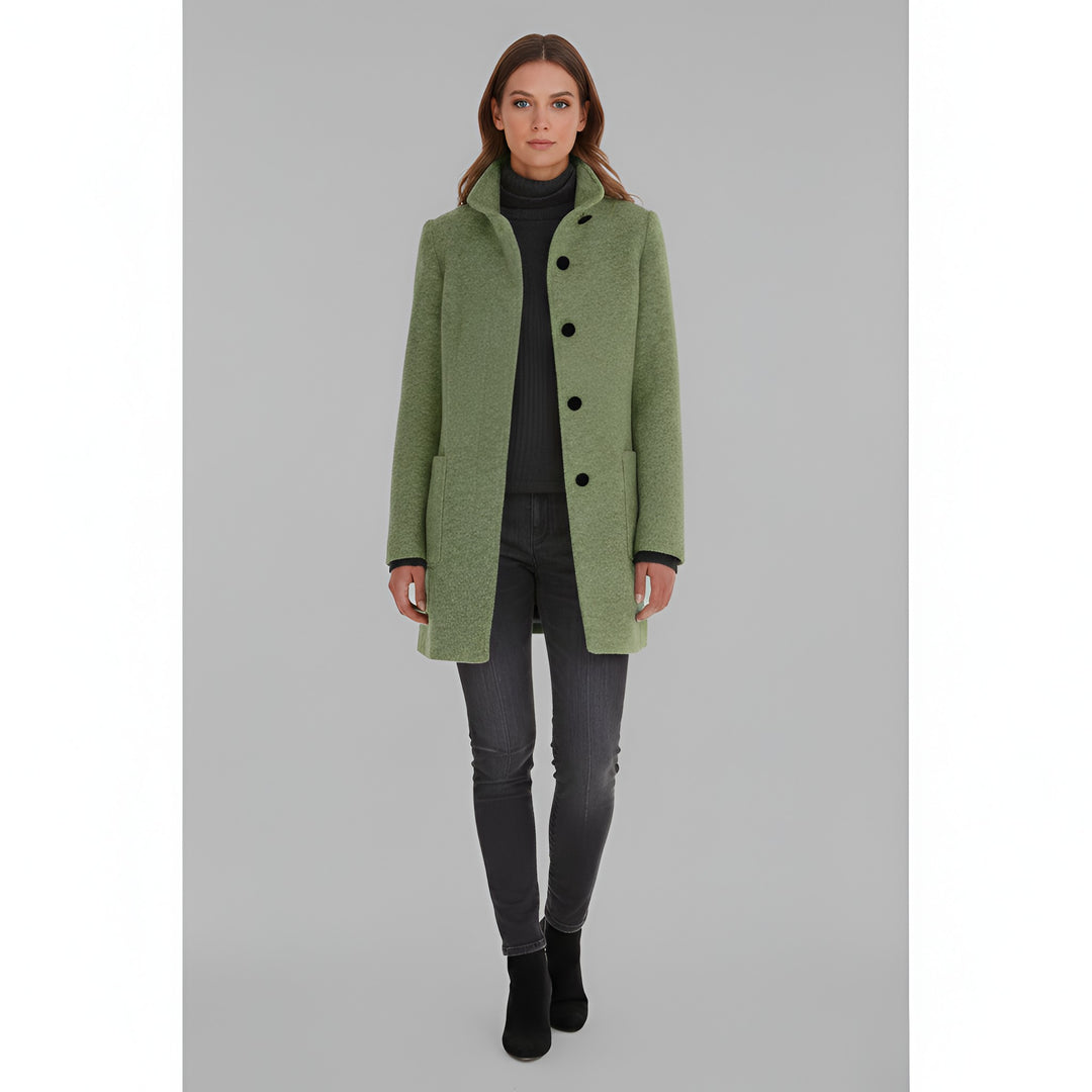 Ermengarde Notch Lapel Mid Length Wool Blend Coat for Women