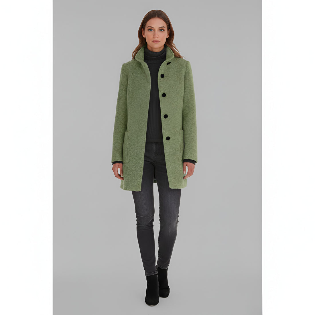 Ermengarde Notch Lapel Mid Length Wool Blend Coat for Women