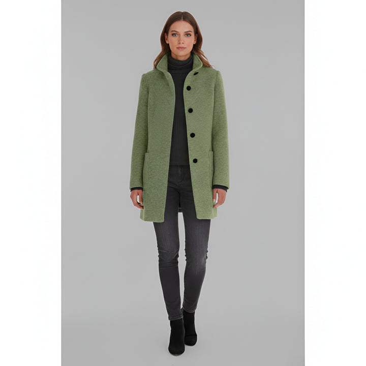 Ermengarde Notch Lapel Mid Length Wool Blend Coat for Women