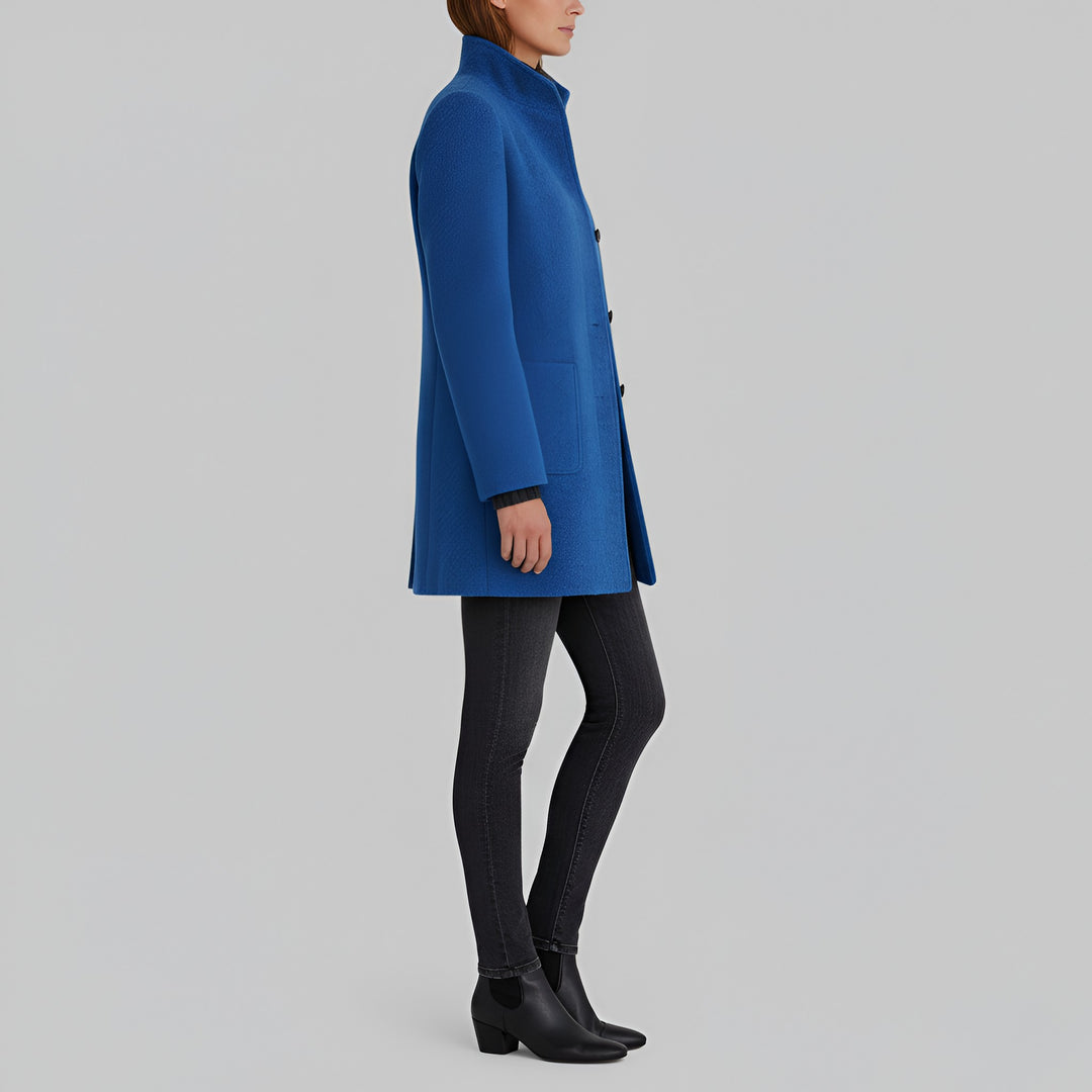Ermengarde Notch Lapel Mid Length Wool Blend Coat for Women