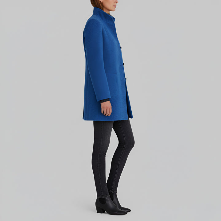 Ermengarde Notch Lapel Mid Length Wool Blend Coat for Women