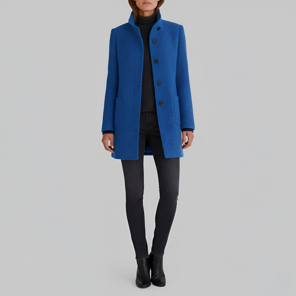 Ermengarde Notch Lapel Mid Length Wool Blend Coat for Women