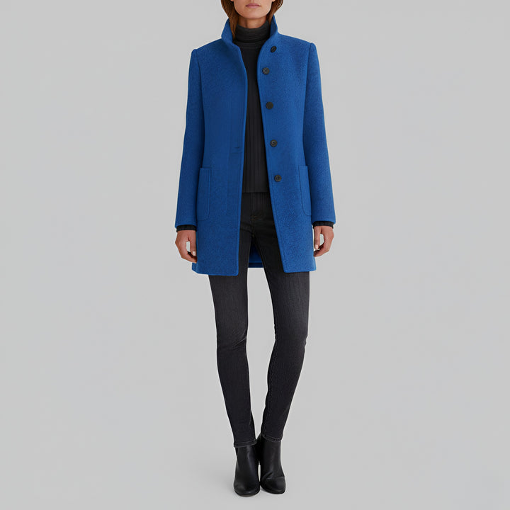 Ermengarde Notch Lapel Mid Length Wool Blend Coat for Women