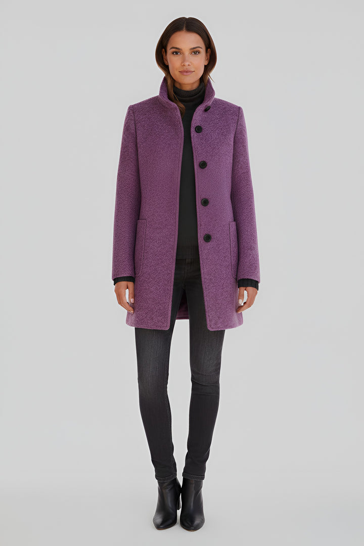 Ermengarde Notch Lapel Mid Length Wool Blend Coat for Women