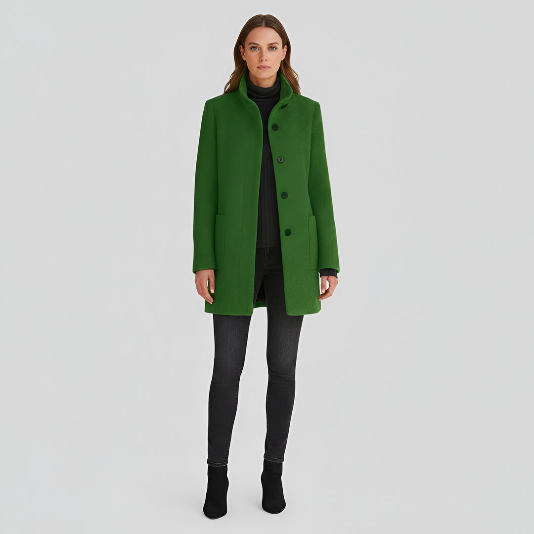 Ermengarde Notch Lapel Mid Length Wool Blend Coat for Women