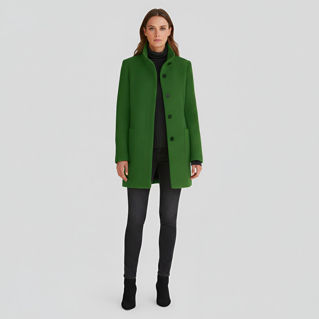 Ermengarde Notch Lapel Mid Length Wool Blend Coat for Women