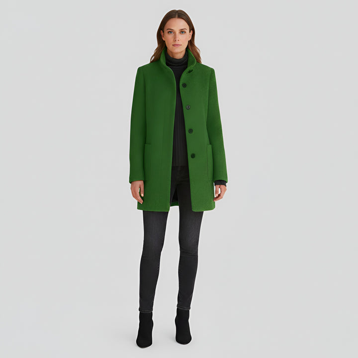 Ermengarde Notch Lapel Mid Length Wool Blend Coat for Women