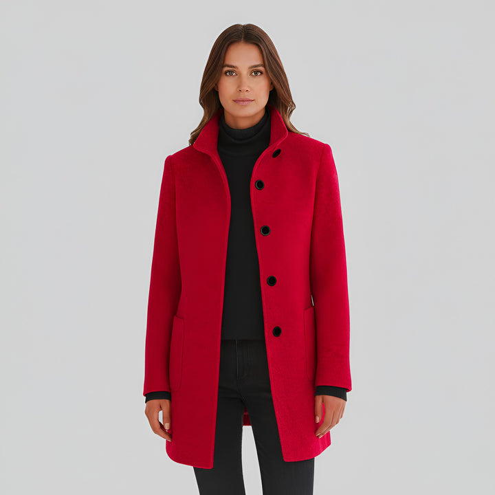 Ermengarde Notch Lapel Mid Length Wool Blend Coat for Women