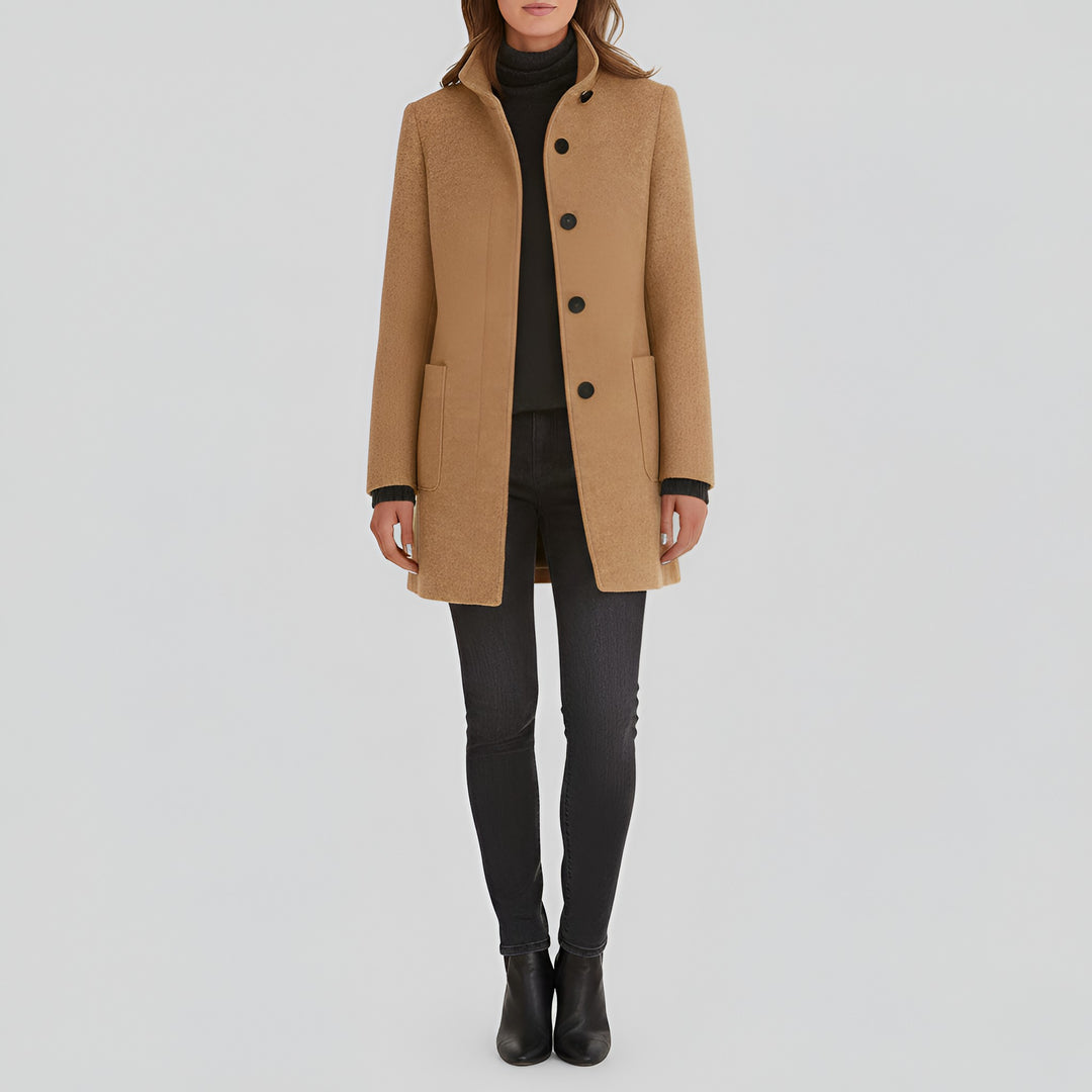 Ermengarde Notch Lapel Mid Length Wool Blend Coat for Women
