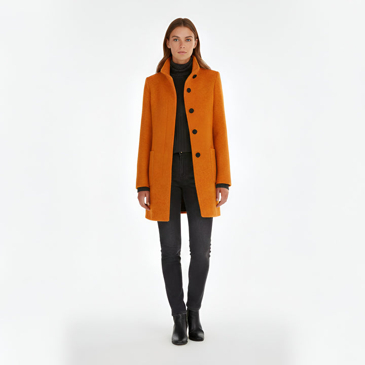 Ermengarde Notch Lapel Mid Length Wool Blend Coat for Women