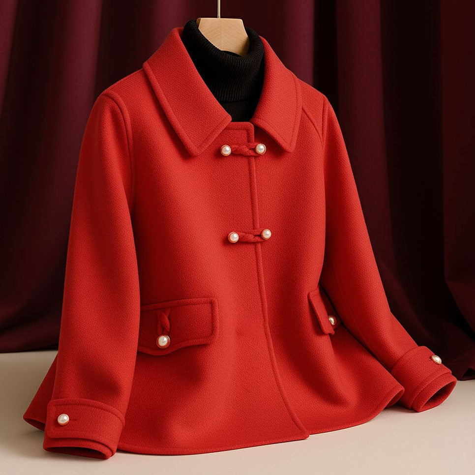 Fanchette Round Collar Cropped Wool Coat for Women