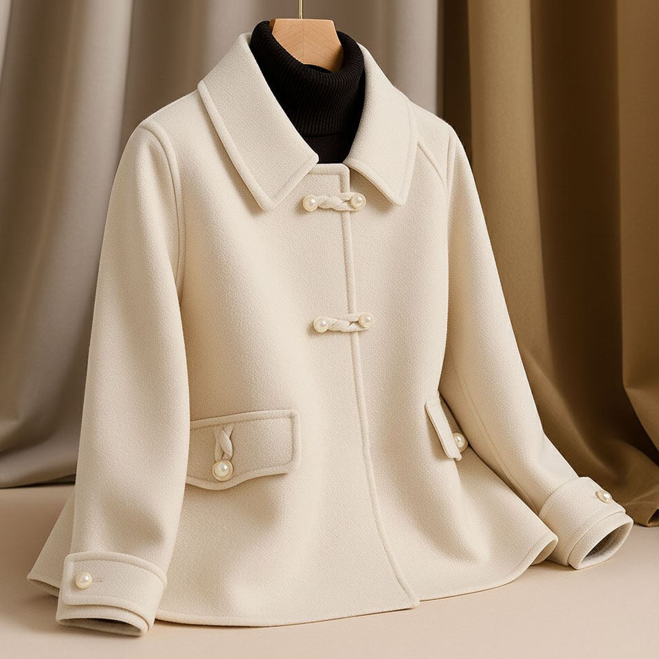Fanchette Round Collar Cropped Wool Coat for Women